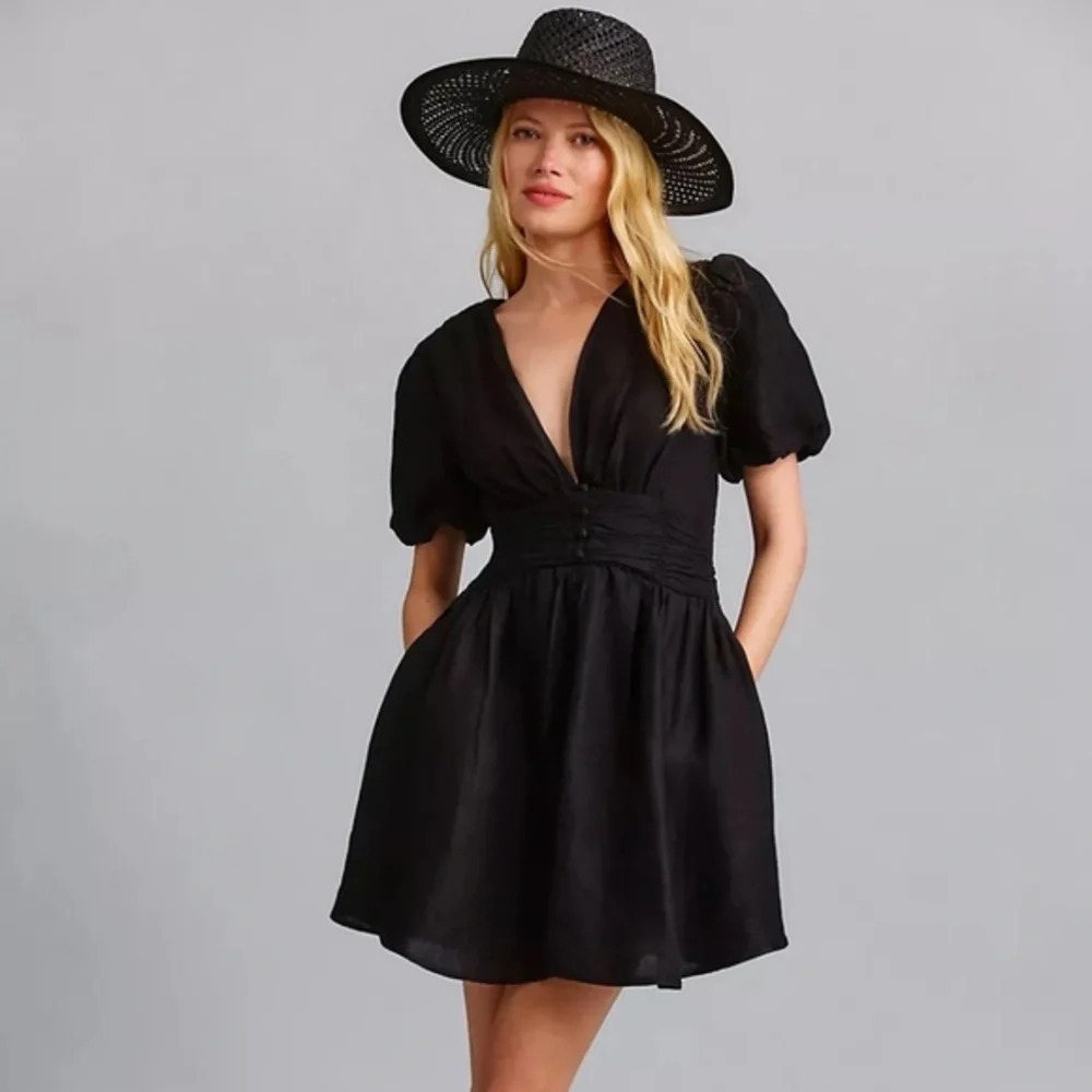 NWT Anthropologie Katerina Black V-Neck Mini Dress Small